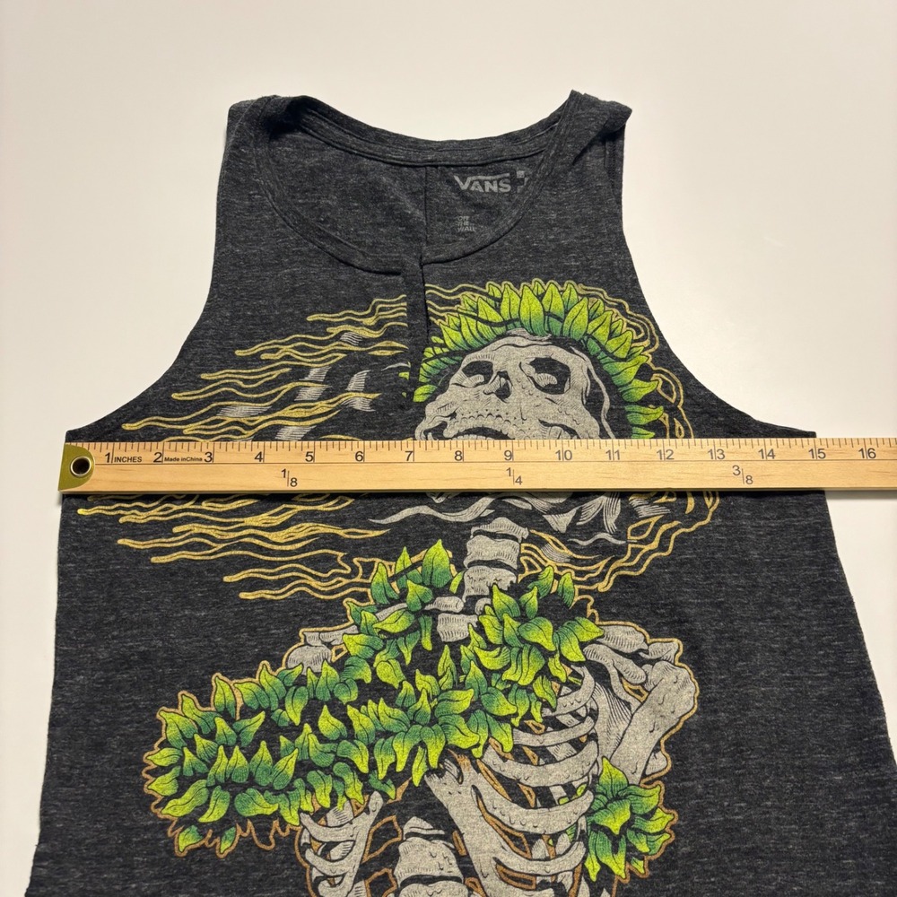 Vans Off The Wall Women Small Tank Top Skeleton Graphic High Low Gray Sleeveless - Picture 5 of 6